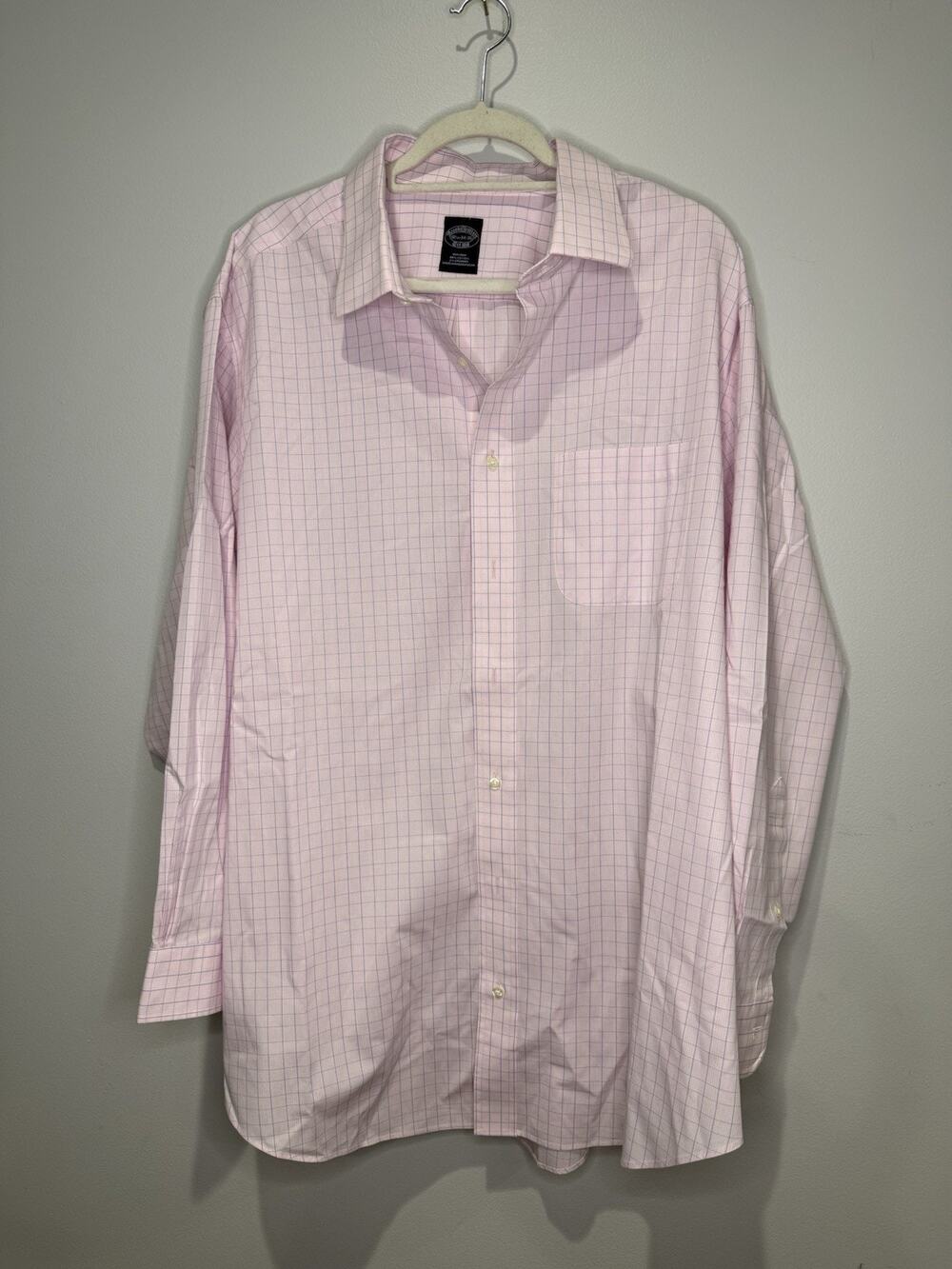 Brooks Brothers Pink Purple Windowpane Plaid Button Up Dress Shirt. 18.5 34/35